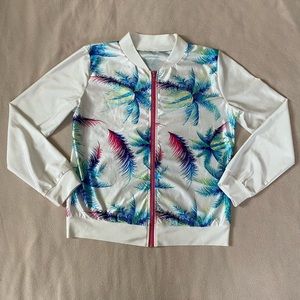White Bomber Jacket with Colorful Palm Trees // Fits like a Womens XS-S